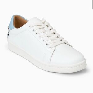 Jack Rogers Marina Leather Low Top Sneaker WHITE/AQUA SKY BLUE. Brand New in Box